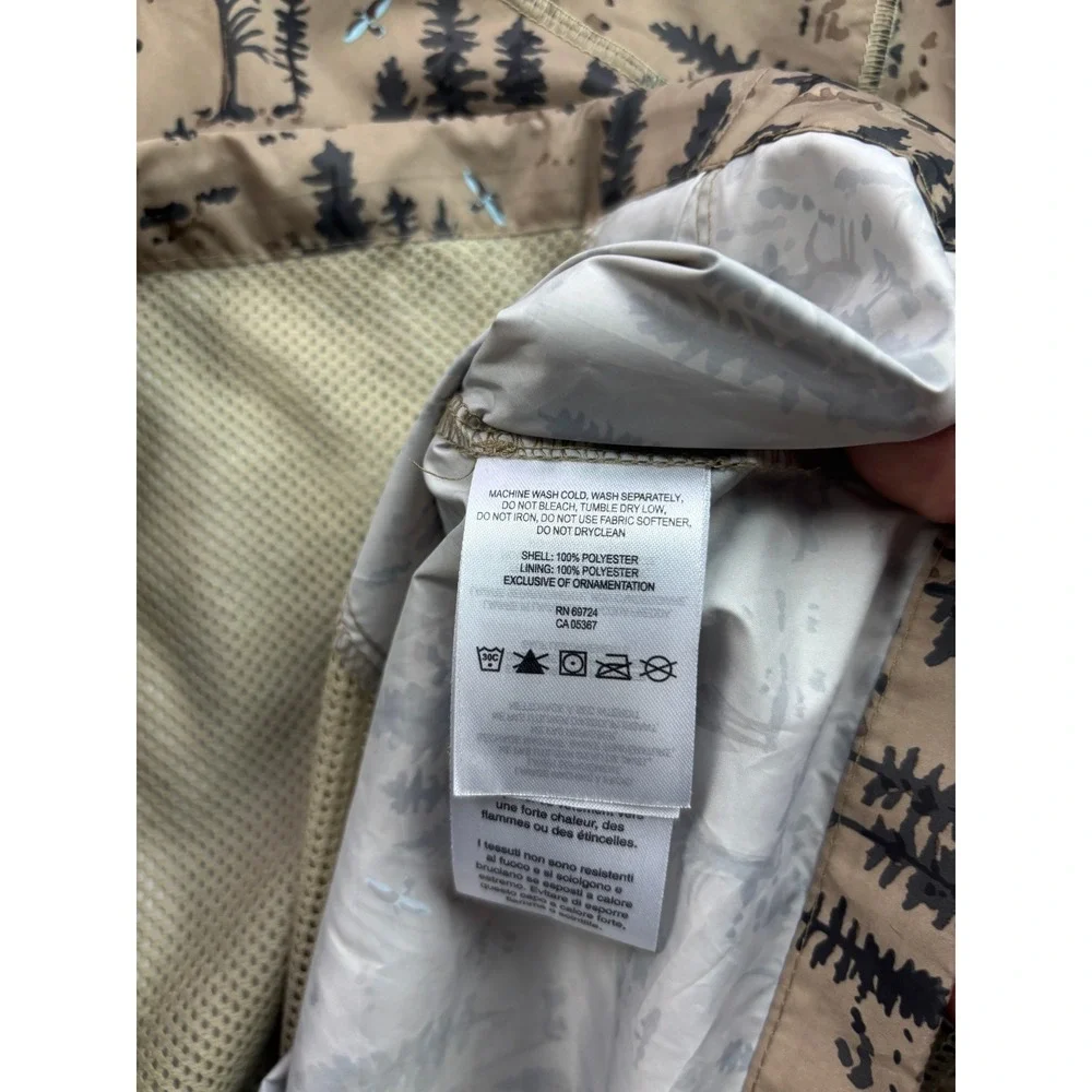 Columbia Hooded Windbreaker Mens Medium Tan Forest Deer Print Full Zip Jacket